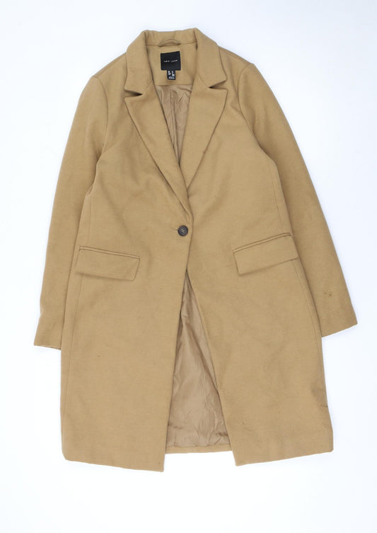 New Look Women Beige Long Overcoat Size 10 Classic Lined