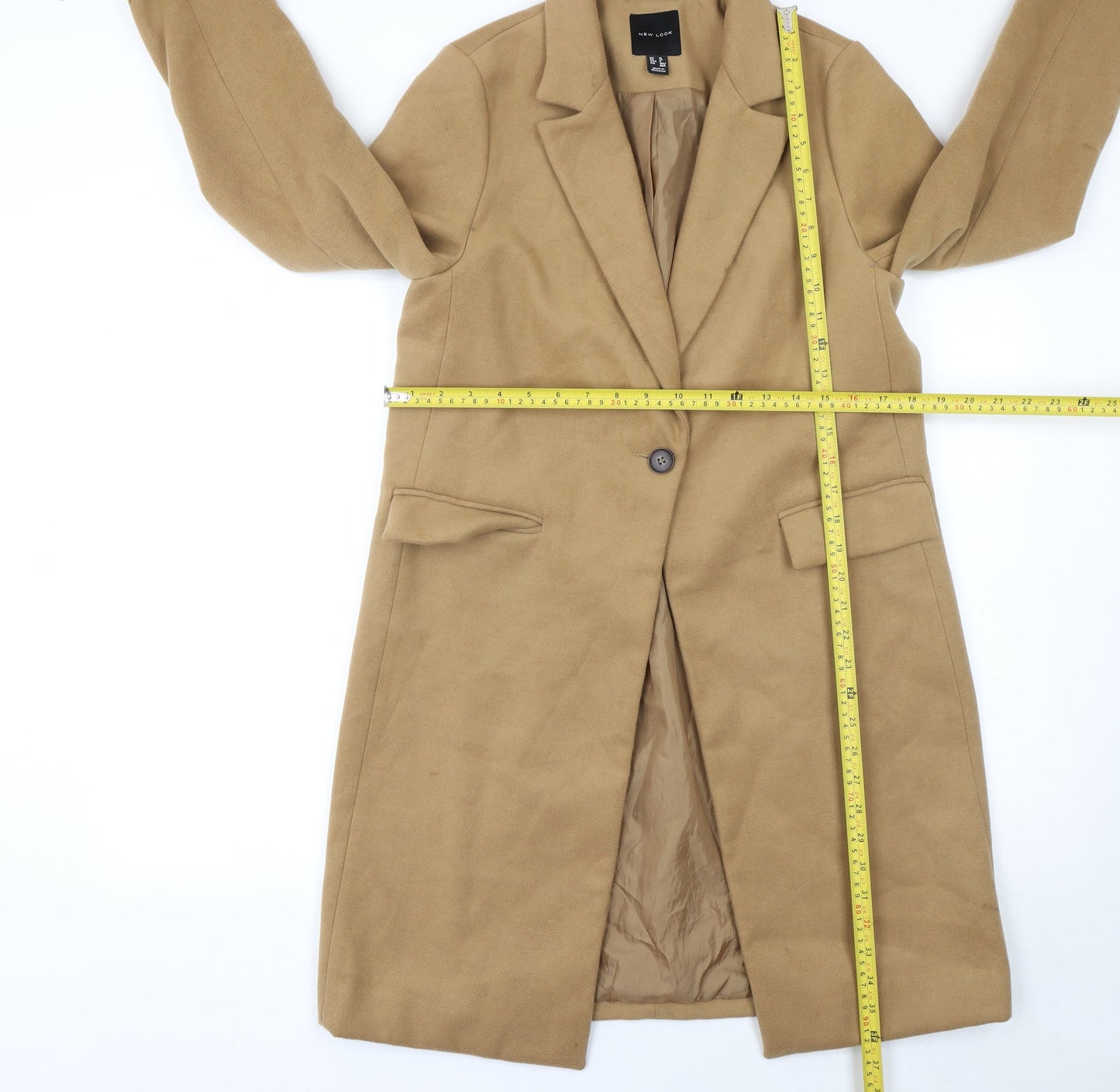 New Look Women Beige Long Overcoat Size 10 Classic Lined