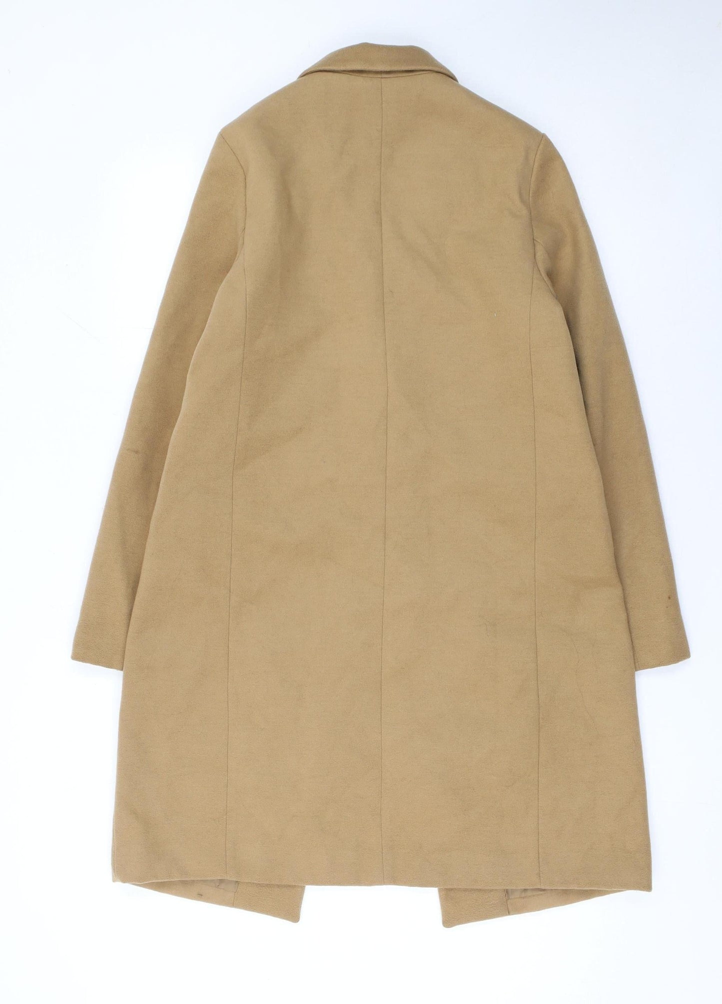 New Look Women Beige Long Overcoat Size 10 Classic Lined