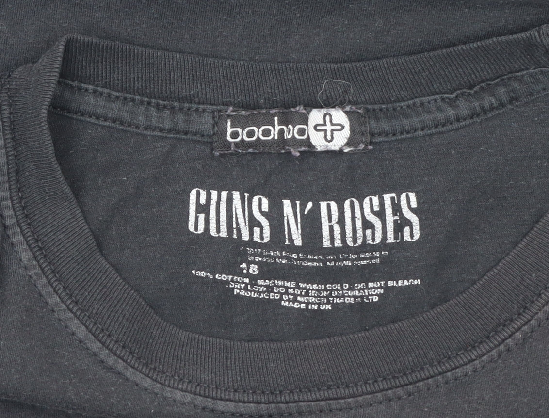 Boohoo Womens Black Guns N' Roses Band T-Shirt Size 18