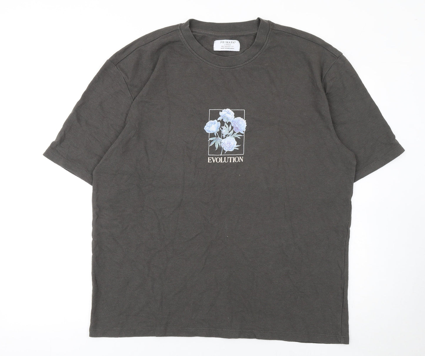 Primark Men's Black Floral Evolution T-Shirt Large Relaxed Fit