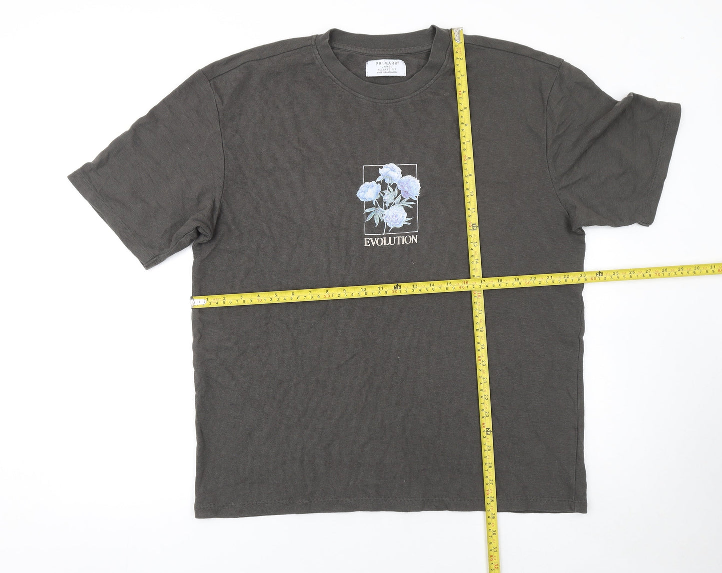 Primark Men's Black Floral Evolution T-Shirt Large Relaxed Fit