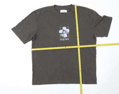 Primark Men's Black Floral Evolution T-Shirt Large Relaxed Fit