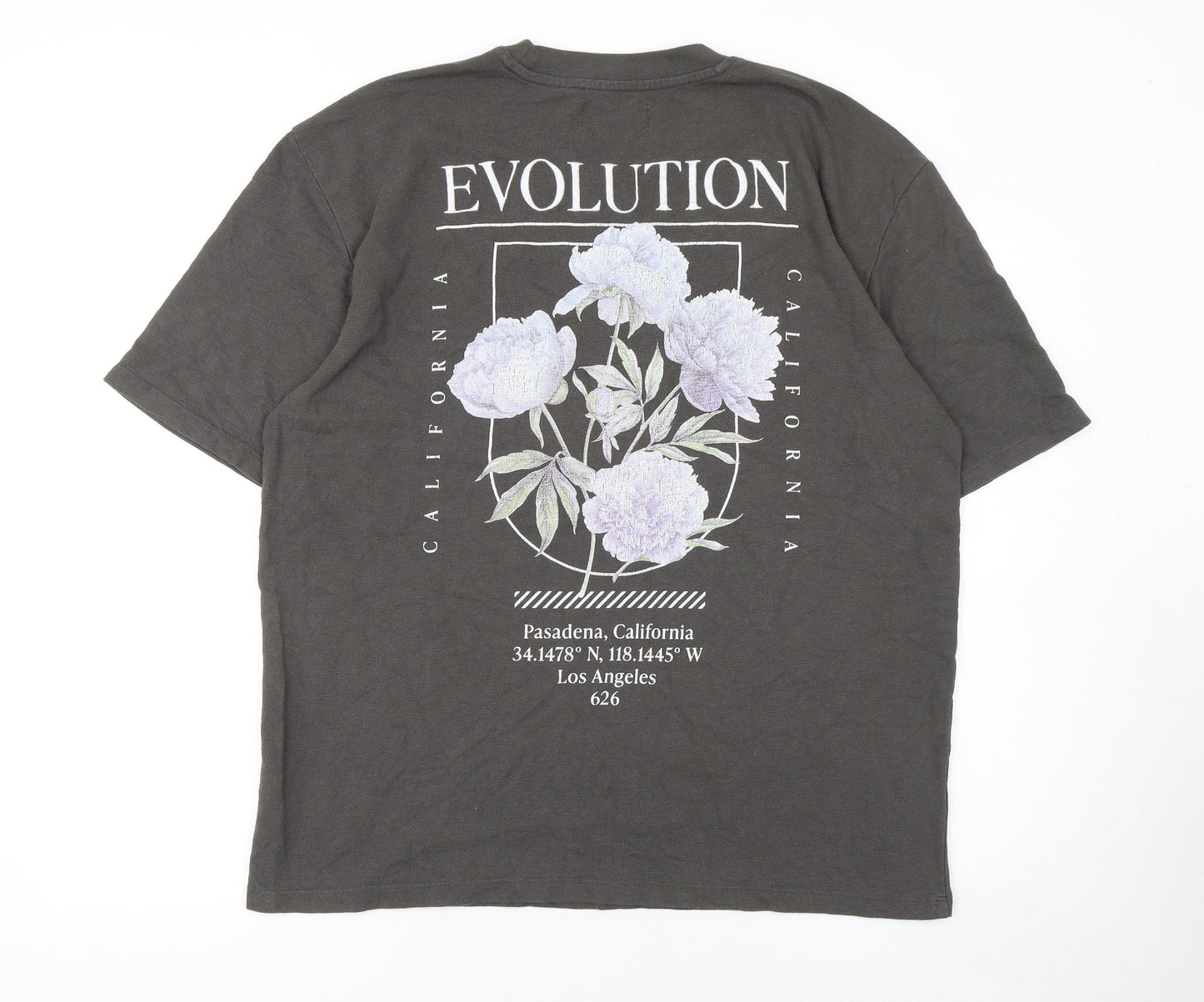 Primark Men's Black Floral Evolution T-Shirt Large Relaxed Fit