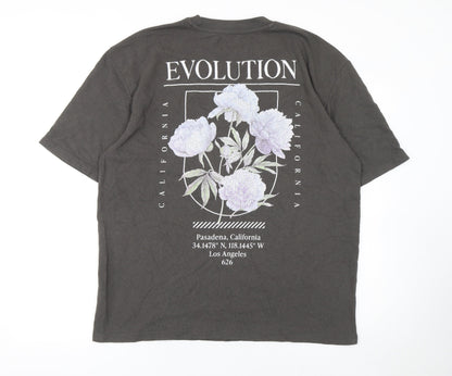 Primark Men's Black Floral Evolution T-Shirt Large Relaxed Fit