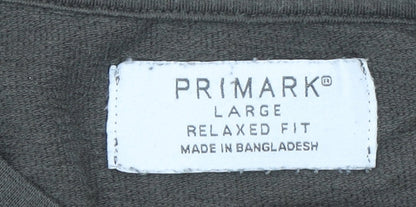 Primark Men's Black Floral Evolution T-Shirt Large Relaxed Fit