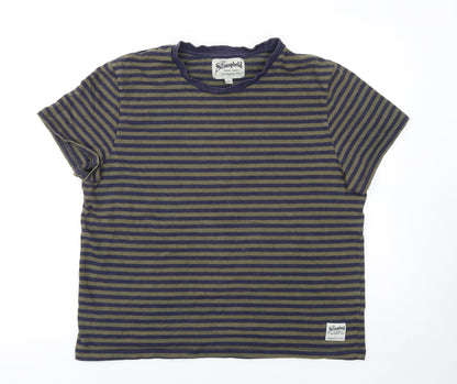 The Stronghold Men's Blue and Olive Striped Crew Neck T-Shirt Size M