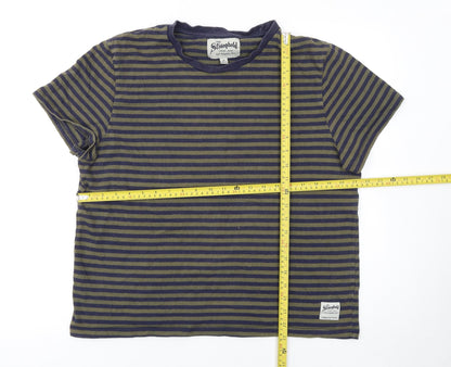 The Stronghold Men's Blue and Olive Striped Crew Neck T-Shirt Size M
