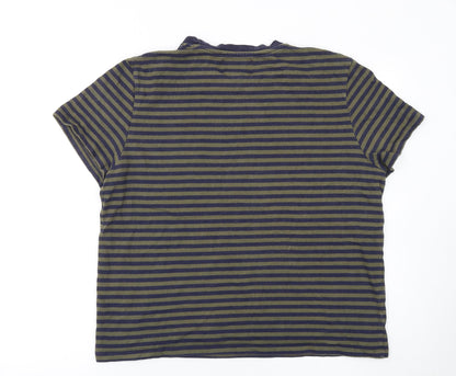 The Stronghold Men's Blue and Olive Striped Crew Neck T-Shirt Size M