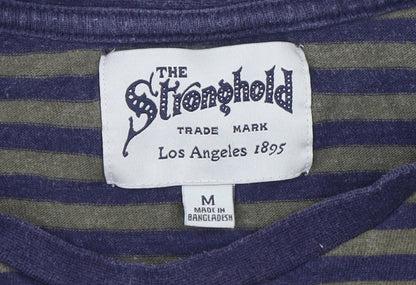 The Stronghold Men's Blue and Olive Striped Crew Neck T-Shirt Size M