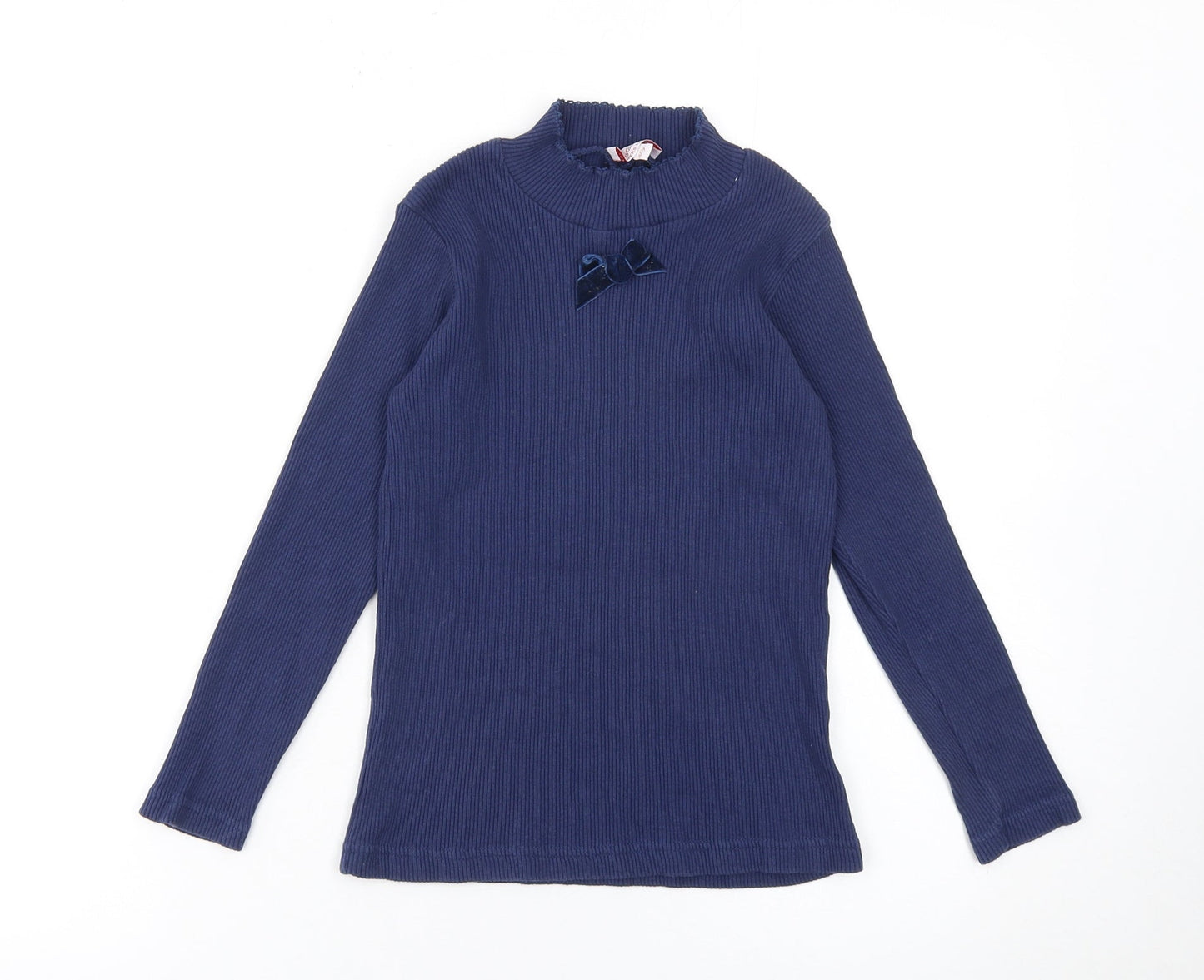 Trotters London Girls Blue Long Sleeve Ribbed Top Bow Detail 8-9 Years