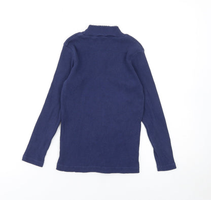 Trotters London Girls Blue Long Sleeve Ribbed Top Bow Detail 8-9 Years