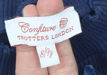 Trotters London Girls Blue Long Sleeve Ribbed Top Bow Detail 8-9 Years