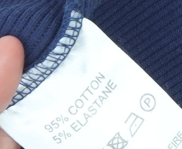 Trotters London Girls Blue Long Sleeve Ribbed Top Bow Detail 8-9 Years