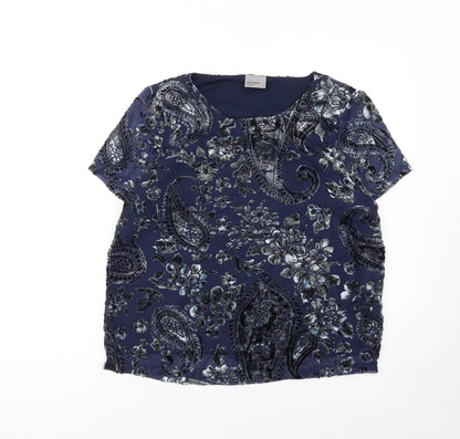 Vero Moda Women's Blue Floral Velvet Short Sleeve Tunic Blouse Size M