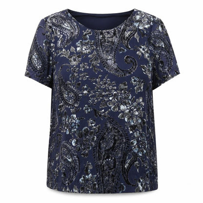 Vero Moda Women's Blue Floral Velvet Short Sleeve Tunic Blouse Size M
