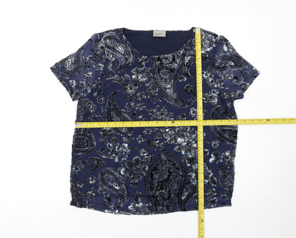 Vero Moda Women's Blue Floral Velvet Short Sleeve Tunic Blouse Size M