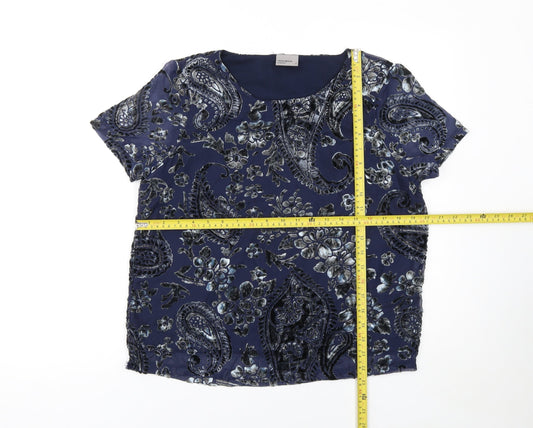 Vero Moda Women's Blue Floral Velvet Short Sleeve Tunic Blouse Size M