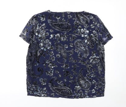 Vero Moda Women's Blue Floral Velvet Short Sleeve Tunic Blouse Size M
