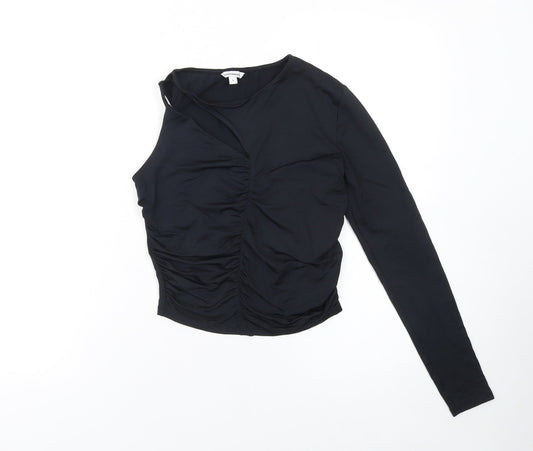 Clockhouse Women’s Black Asymmetrical Long Sleeve Cropped Top Size S