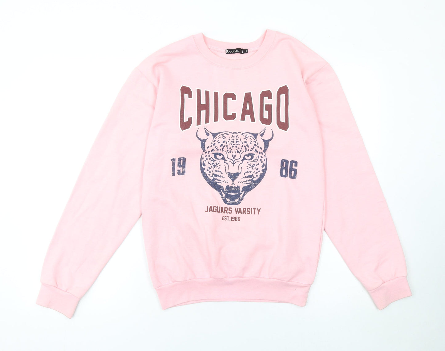 Boohoo Womens Pink Chicago Varsity Graphic Sweatshirt Size S