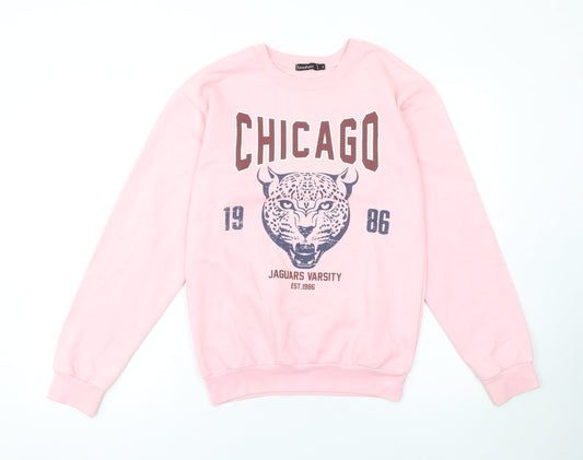Boohoo Womens Pink Chicago Varsity Graphic Sweatshirt Size S