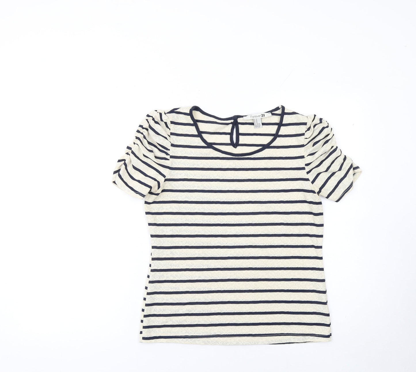 Forever 21 Women’s Beige Striped Lace Puff Sleeve T-Shirt Size M