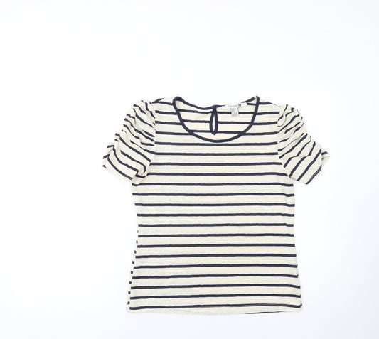 Forever 21 Women’s Beige Striped Lace Puff Sleeve T-Shirt Size M