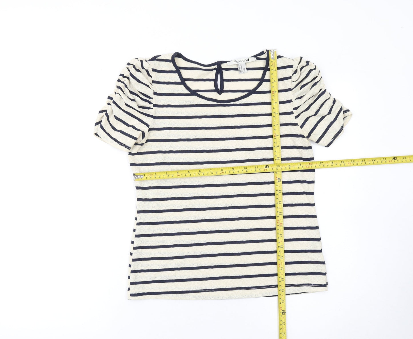 Forever 21 Women’s Beige Striped Lace Puff Sleeve T-Shirt Size M
