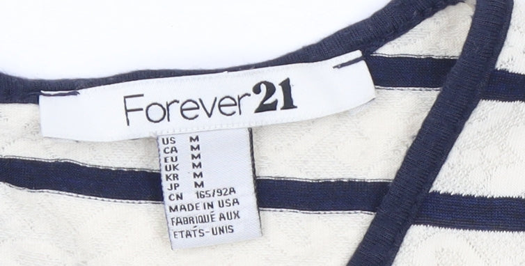 Forever 21 Women’s Beige Striped Lace Puff Sleeve T-Shirt Size M