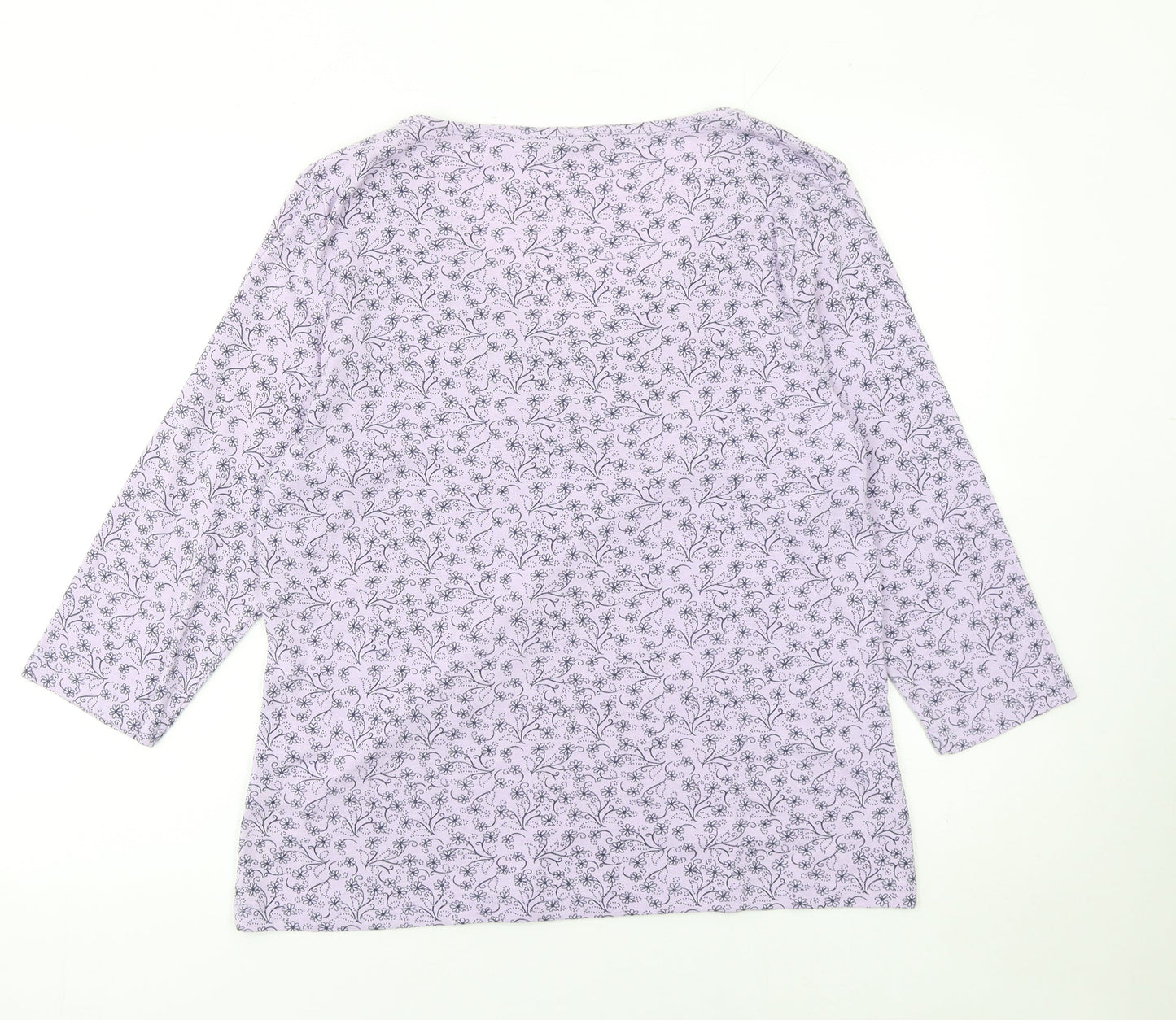 M&Co Womens Purple Floral Crochet Neck 3/4 Sleeve Tunic Top Size 20
