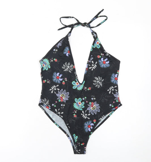 Boohoo Women’s Black Floral Halter Bodysuit UK 12