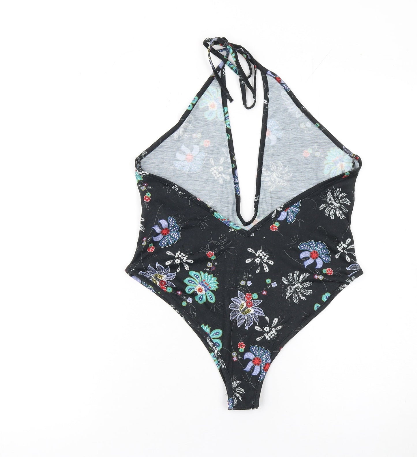 Boohoo Women’s Black Floral Halter Bodysuit UK 12