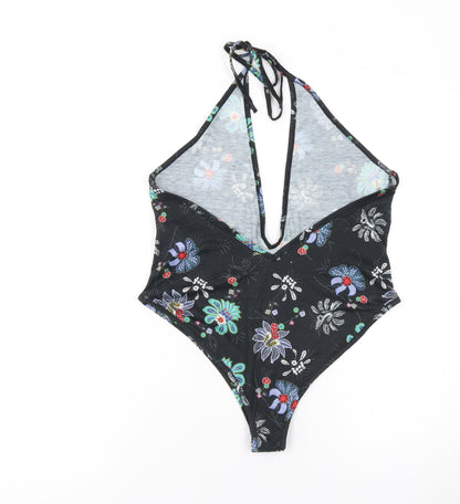 Boohoo Women’s Black Floral Halter Bodysuit UK 12