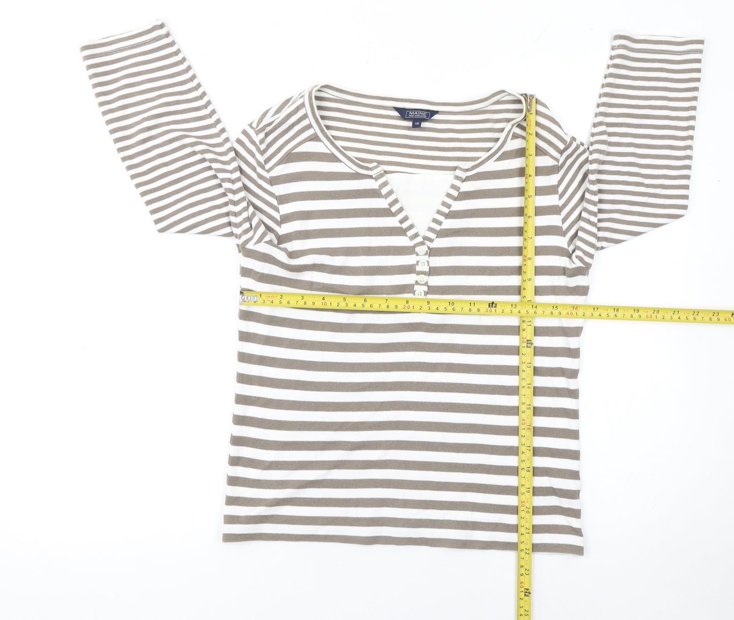Maine New England Women’s Brown Striped Henley Top Size 14