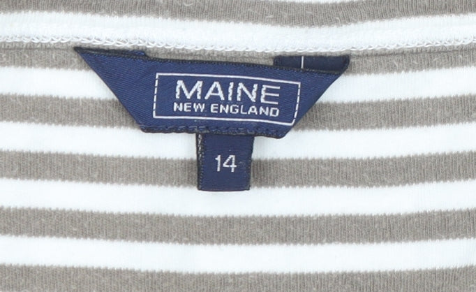 Maine New England Women’s Brown Striped Henley Top Size 14