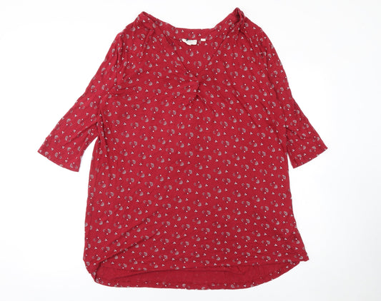 Fat Face Women's Red Floral 3/4 Sleeve Tunic Blouse Size 14