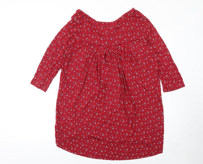 Fat Face Women's Red Floral 3/4 Sleeve Tunic Blouse Size 14