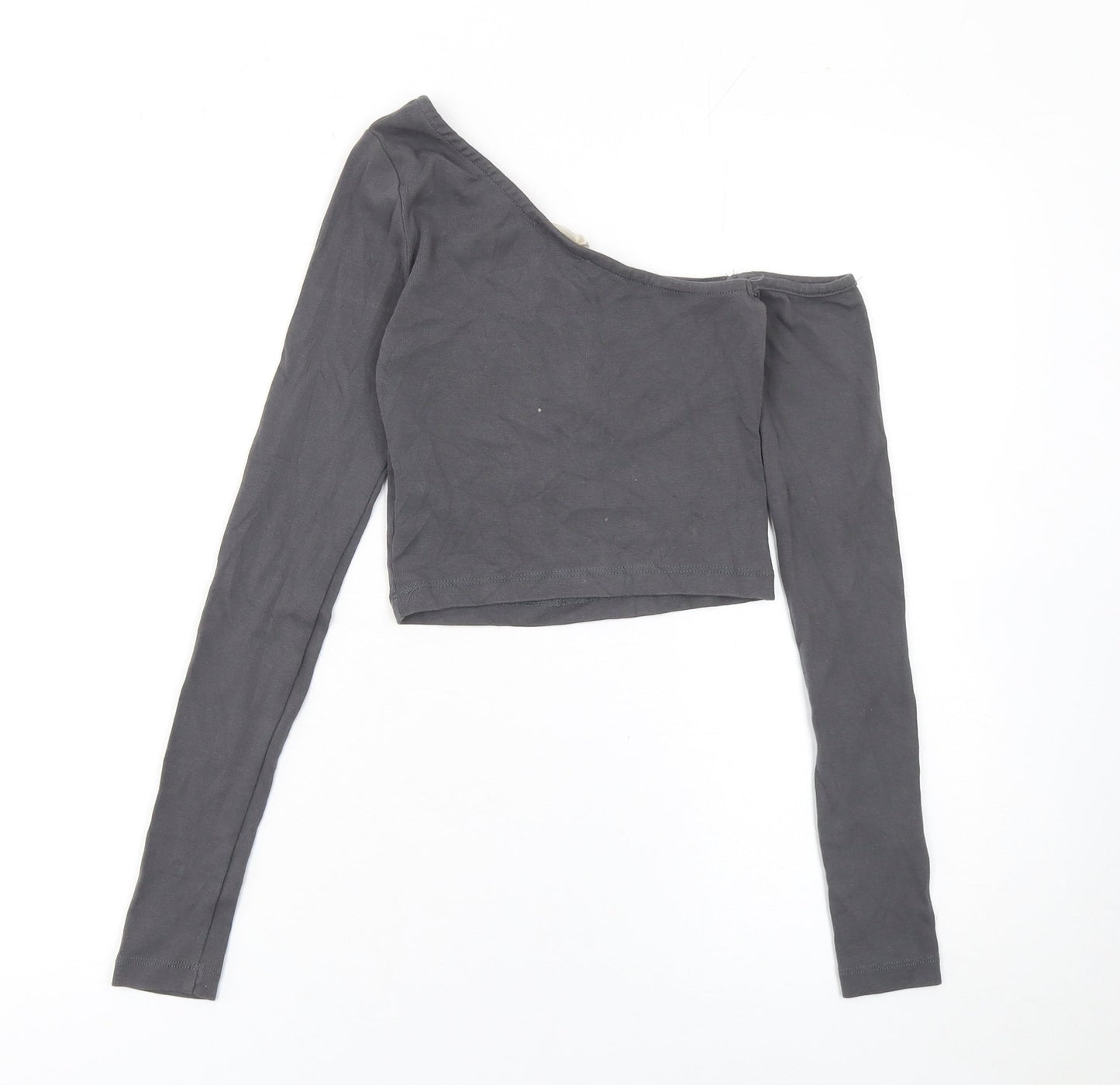 Womens UK Size S Stradivarius Grey Cropped T-Shirt