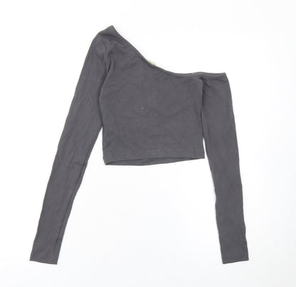 Womens UK Size S Stradivarius Grey Cropped T-Shirt