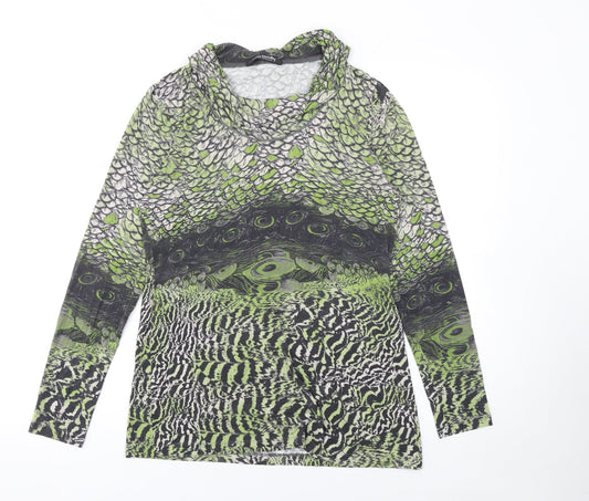 Betty Barclay Womens Green Animal Print Cowl Neck Long Sleeve Blouse Size 8