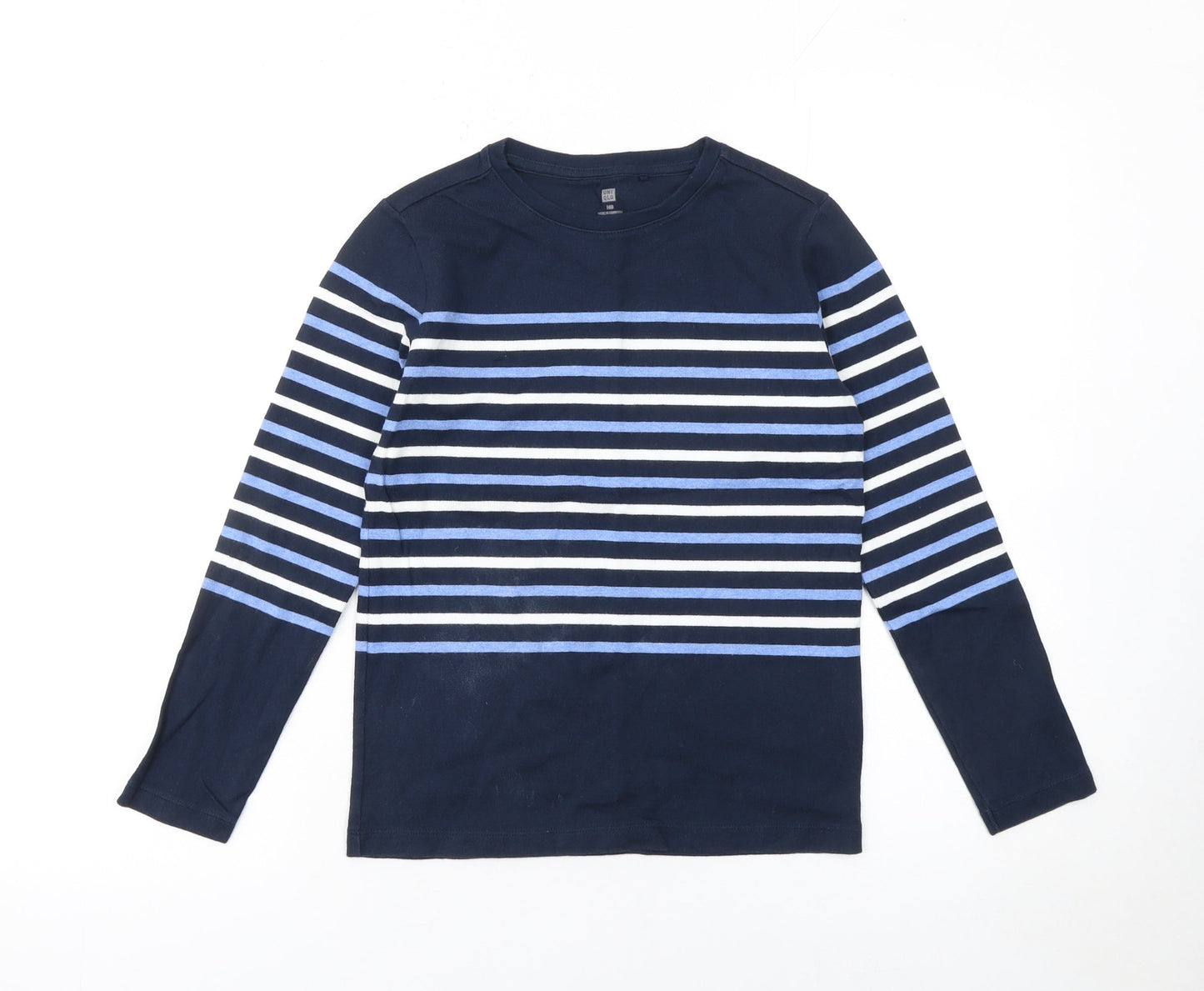 Uniqlo Girls Blue Striped Long Sleeve Cotton T-Shirt 10 Years
