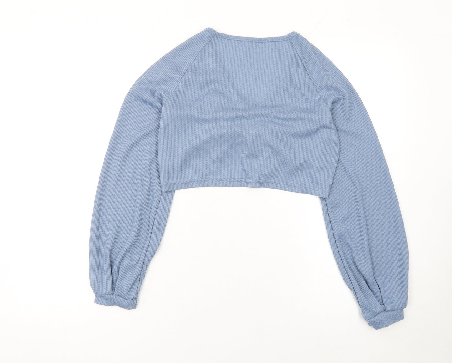 SHEIN Women Blue Cropped V-Neck Ruched Long Sleeve Blouse Top Size S