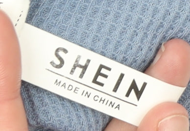 SHEIN Women Blue Cropped V-Neck Ruched Long Sleeve Blouse Top Size S