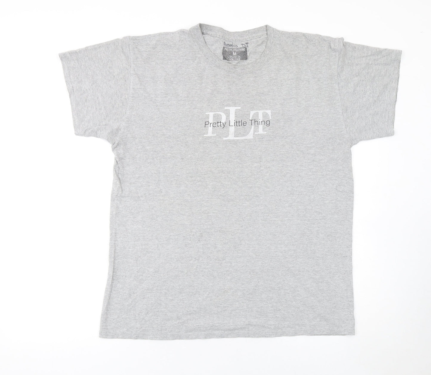 Pretty Little Thing Women’s Grey Basic Logo Cotton T-Shirt M