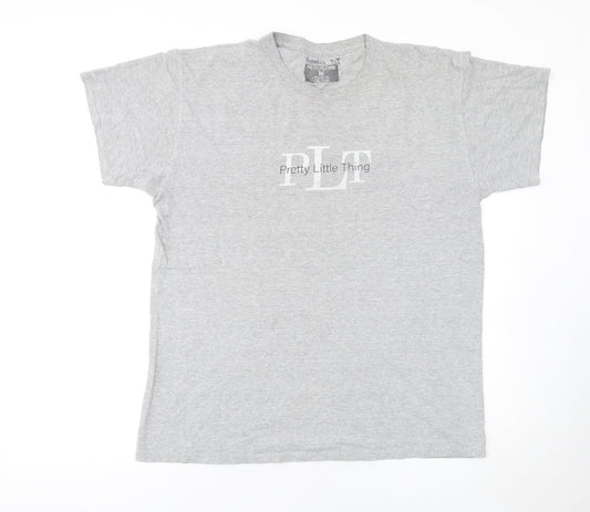 Pretty Little Thing Women’s Grey Basic Logo Cotton T-Shirt M