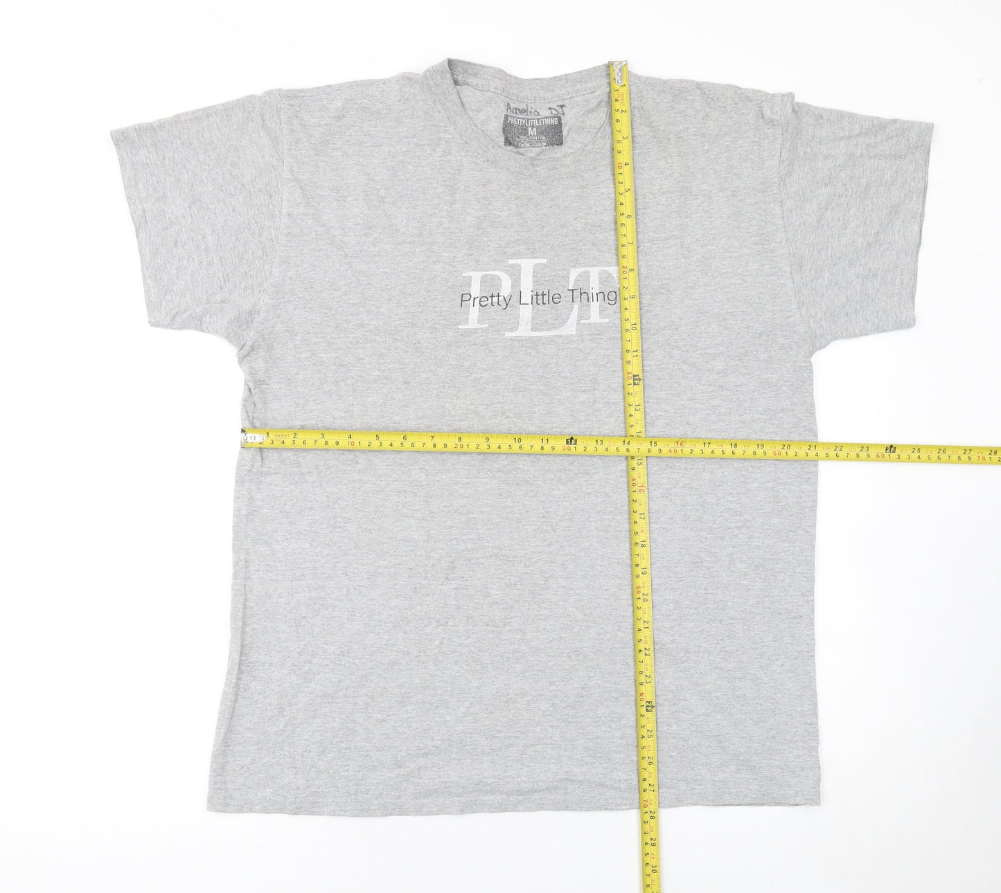 Pretty Little Thing Women’s Grey Basic Logo Cotton T-Shirt M