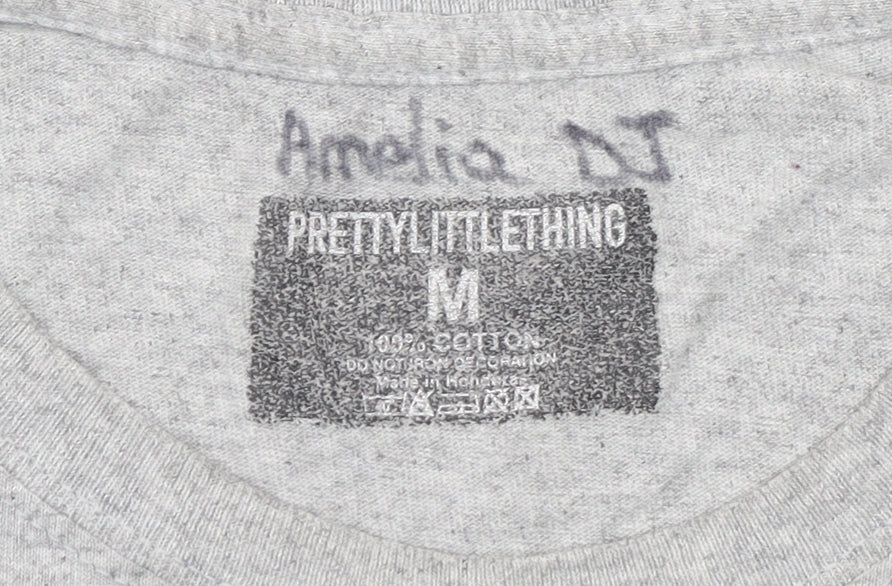 Pretty Little Thing Women’s Grey Basic Logo Cotton T-Shirt M