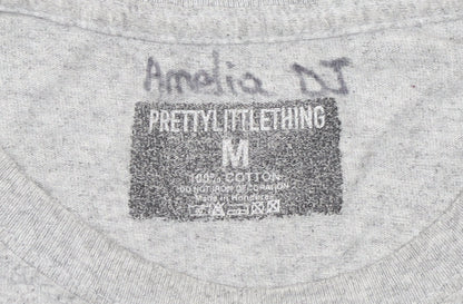 Pretty Little Thing Women’s Grey Basic Logo Cotton T-Shirt M