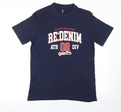 RE: Denim Men's Blue Graphic Print Crew Neck Cotton T-Shirt M